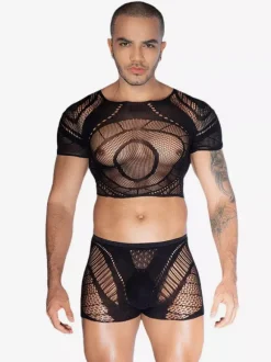 Men Sexy Costume See-through Sheer Polyester Night Club Wear Sets