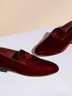 Men Slip On Loafer penny Shoes Black Suede Round Toe Embroidered Artwork Dress Prom Party Wedding Shoes