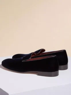 Men Slip On Loafer penny Shoes Black Suede Round Toe Embroidered Artwork Dress Prom Party Wedding Shoes