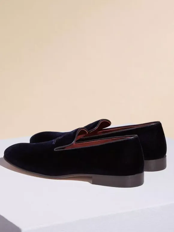 Men Slip On Loafer penny Shoes Black Suede Round Toe Embroidered Artwork Dress Prom Party Wedding Shoes