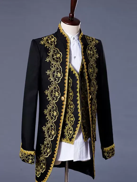 Men Vintage Costume Aristocrat Style Blazer Jacket With Waistcoat And Pant 3 Pieces Costumes