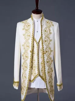 Men Vintage Costume Aristocrat Style Blazer Jacket With Waistcoat And Pant 3 Pieces Costumes