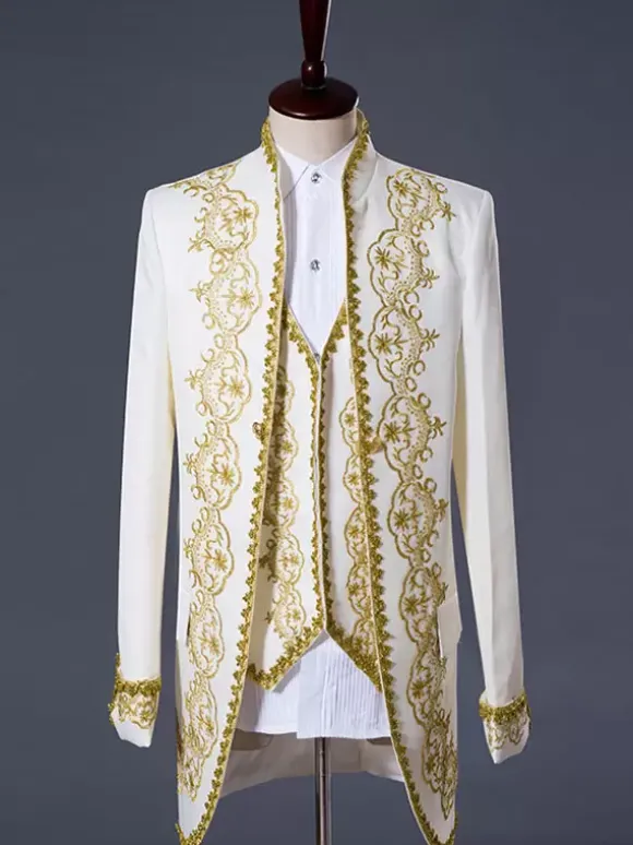 Men Vintage Costume Aristocrat Style Blazer Jacket With Waistcoat And Pant 3 Pieces Costumes