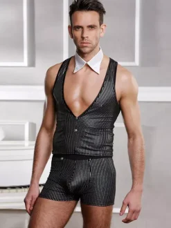 Men Waiter Roleplay Sexy Costume Pants Top Sets Night Club Wear