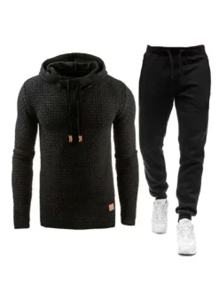 Men Activewear 2-Piece Set Long Sleeves Hooded Light Gray Activewear Outfit