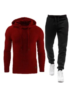 Men Activewear 2-Piece Set Long Sleeves Hooded Light Gray Activewear Outfit