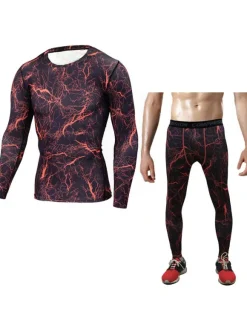 Men Activewear 2-Piece Set Printed Long Sleeves Jewel Neck Hunter Green Activewear Outfit