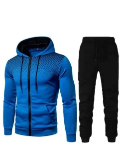 Men Activewear 2-Piece Set Printed Long Sleeves Hooded White Activewear Outfit