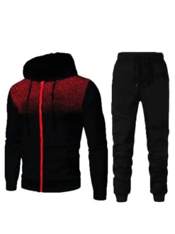 Men Activewear 2-Piece Set Printed Long Sleeves Hooded White Activewear Outfit