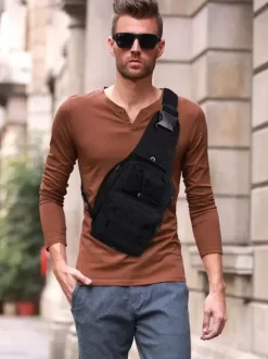 Men Bag Black Nylon Camouflage Messenger Bag
