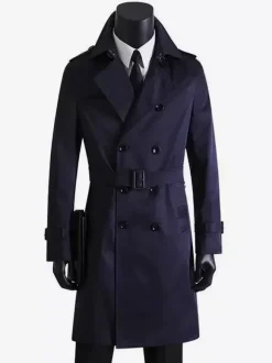 Men Belted Long Sleeve Double Breasted Coats