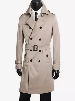 Men Belted Long Sleeve Double Breasted Coats