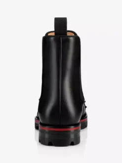 Men Black Cowhide Square Toe Handmade Spikes Punk Style with lug sole Chelsea Ankle Boots