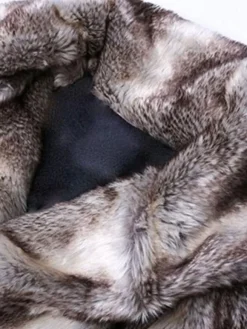 Men Brown Coat Two Tone Turndown Collar Winter Overcoat Longline Faux Fur Coat