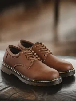 Men Brown Round Toe Lace Up Debby Shoes