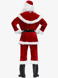 Men Christmas Costume Full Set Burgundy Polyester Fiber Hat Sash Gloves Polyester Color Block Christmas Holidays Costumes