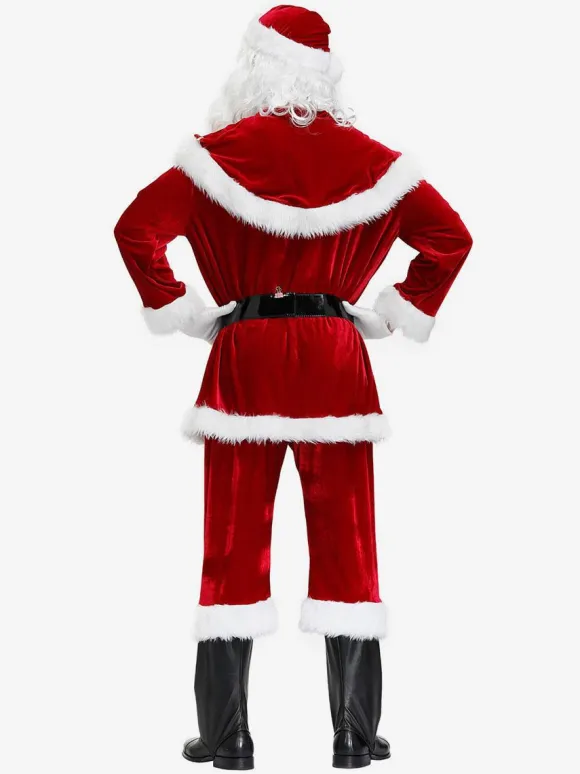 Men Christmas Costume Full Set Burgundy Polyester Fiber Hat Sash Gloves Polyester Color Block Christmas Holidays Costumes