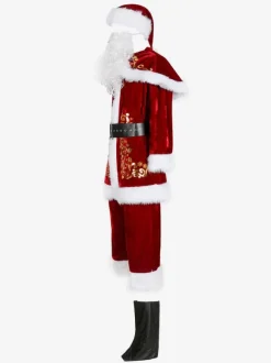 Men Christmas Costume Full Set Burgundy Polyester Fiber Hat Sash Gloves Polyester Color Block Christmas Holidays Costumes