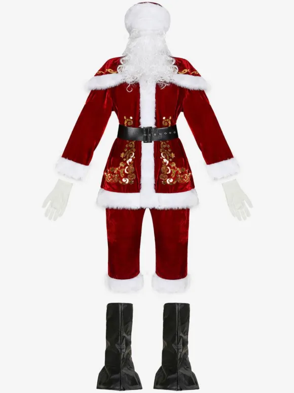Men Christmas Costume Full Set Burgundy Polyester Fiber Hat Sash Gloves Polyester Color Block Christmas Holidays Costumes