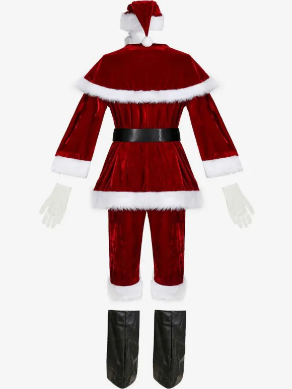 Men Christmas Costume Full Set Burgundy Polyester Fiber Hat Sash Gloves Polyester Color Block Christmas Holidays Costumes