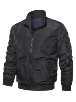Men Denim Jacket Polyester Modern Stand Collar Long Sleeves Hunter Green Regular Fit Jacket