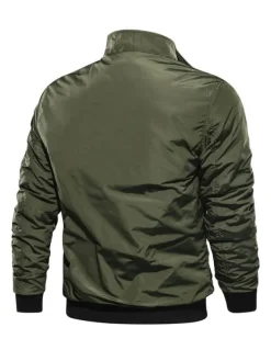 Men Denim Jacket Polyester Modern Stand Collar Long Sleeves Hunter Green Regular Fit Jacket