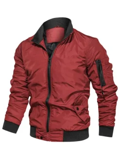 Men Denim Jacket Polyester Modern Stand Collar Long Sleeves Hunter Green Regular Fit Jacket