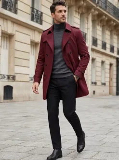 Men Double Breasted Coats Dark Blue Military Jackets