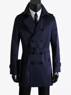 Men Double Breasted Coats Dark Blue Military Jackets