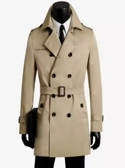 Men Double Breasted Coats Dark Blue Military Jackets