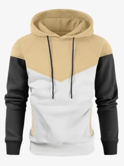 Men 3D Printed Hooded Sweatshirt Loose Long Sleeve Patchwork Hoodie