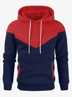 Men 3D Printed Hooded Sweatshirt Loose Long Sleeve Patchwork Hoodie