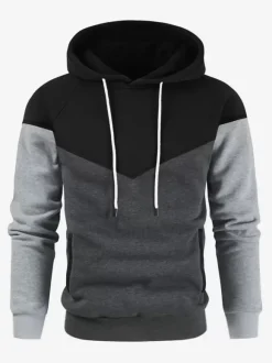 Men 3D Printed Hooded Sweatshirt Loose Long Sleeve Patchwork Hoodie