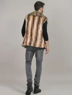 Men Faux Fur Vest Furry Waistcoat Pillow Collar Winter Coat