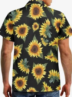 Men Funky Hawaiian Shirts Short Sleeve Summer Vacation Sunflower Printed Beach Casual Hawaii Shirt