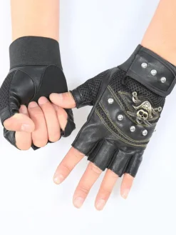 Men Gloves Chic Skull Polyester Black Gloves