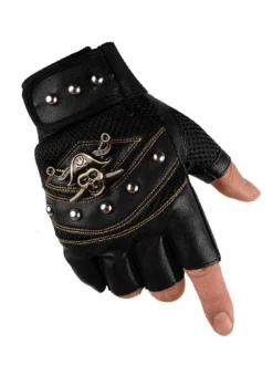 Men Gloves Chic Skull Polyester Black Gloves