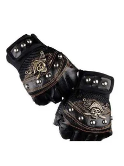 Men Gloves Chic Skull Polyester Black Gloves