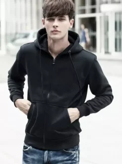 Men Hooded Cardigan Long-Sleeved Sweatshirt Jacket Plus Size Casual Trendy Thick Velvet Coat