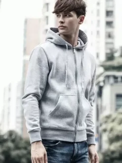 Men Hooded Cardigan Long-Sleeved Sweatshirt Jacket Plus Size Casual Trendy Thick Velvet Coat