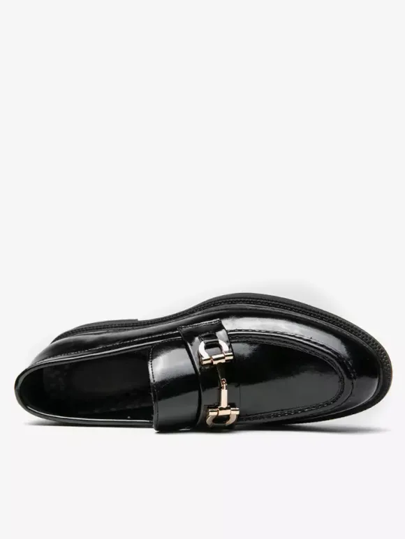 Men Horsebit Loafers Slip-on Leather Chunky Round Toe Shoes