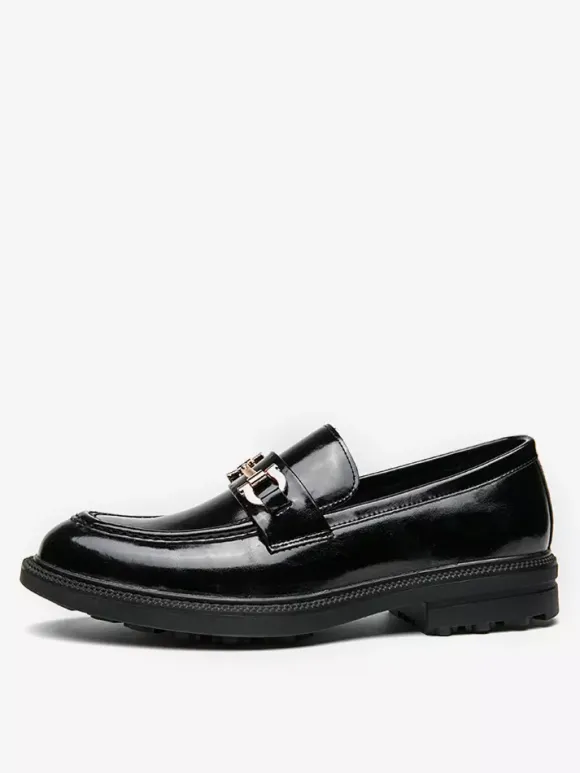 Men Horsebit Loafers Slip-on Leather Chunky Round Toe Shoes