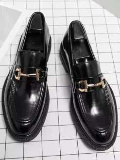 Men Horsebit Loafers Slip-on Leather Chunky Round Toe Shoes
