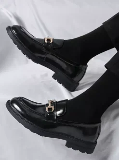 Men Horsebit Loafers Slip-on Leather Chunky Round Toe Shoes