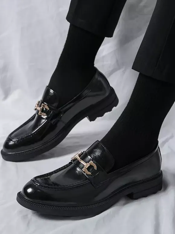 Men Horsebit Loafers Slip-on Leather Chunky Round Toe Shoes