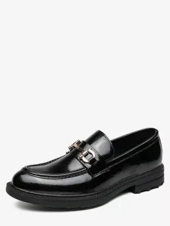 Men Horsebit Loafers Slip-on Leather Chunky Round Toe Shoes