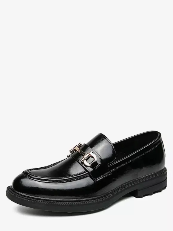 Men Horsebit Loafers Slip-on Leather Chunky Round Toe Shoes
