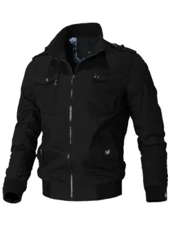 Men Jackets Casual Black Portrait Neckline Long Sleeves Fashionable Winter Coats