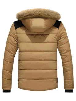 Men Jackets Casual Daily Casual Stand Collar Long Sleeves Fur Hooded Khaki Puffer Coats