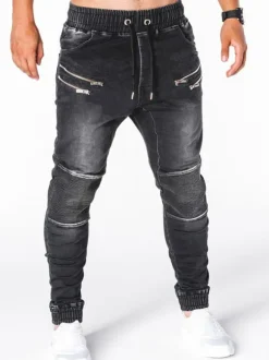 Men Jeans Chic Distressed Antique Design Skinny Blue Denim Pants